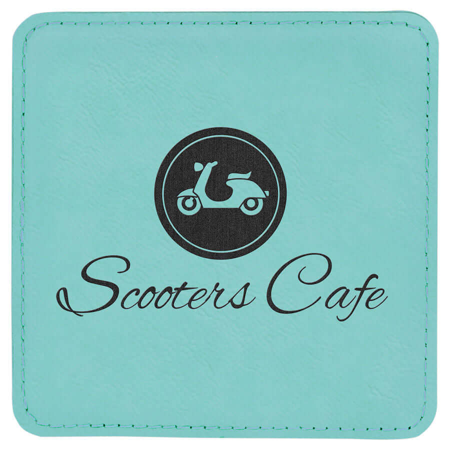 Square Leatherette Coasters - Teal with Black - Set of 6 - Personalized
