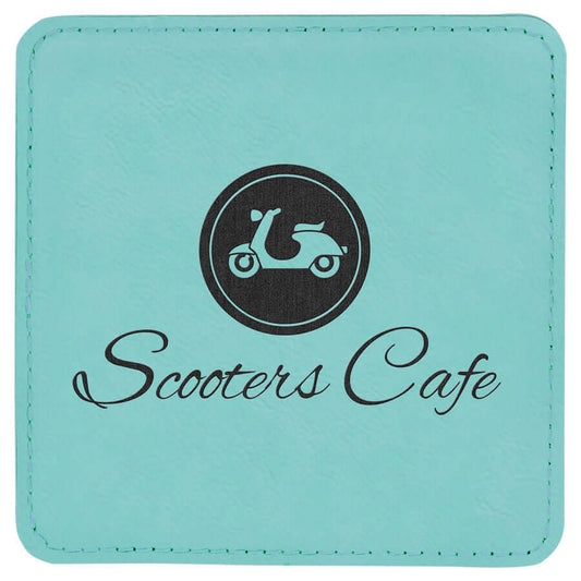 Square Leatherette Coasters - Teal with Black - Set of 6 - Personalized