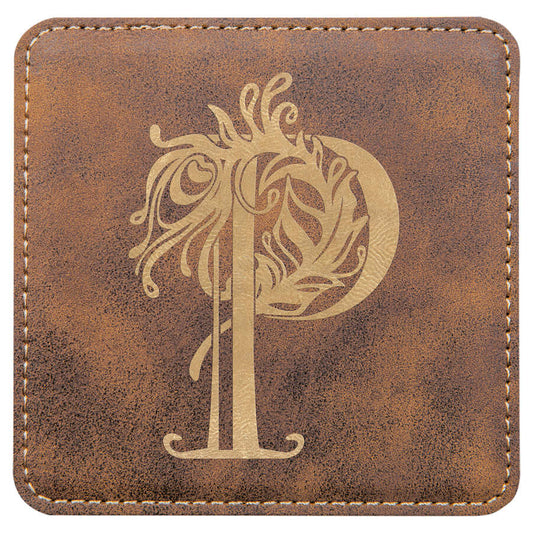 Square Leatherette Coasters - Rustic with Gold - Set of 6 - Personalized